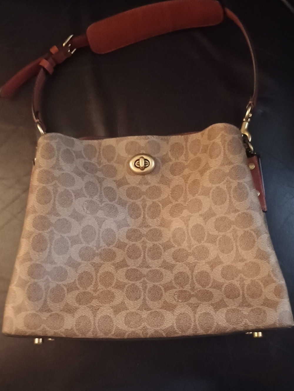 Coach Canvas Signature Shoulder Bag in Khaki and Brown